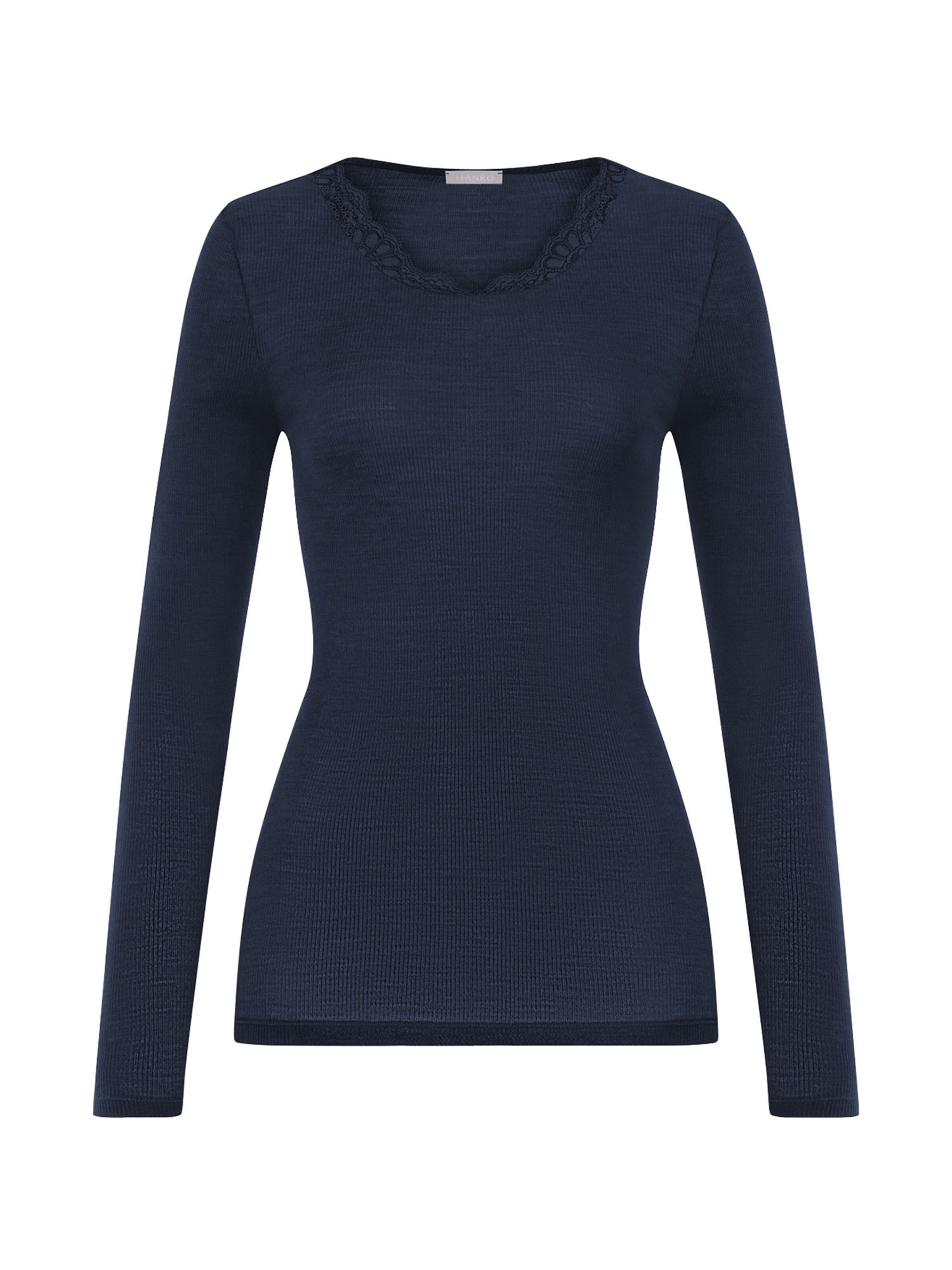 Hanro Shirt ' Woolen Lace ' in Blauw: voorkant