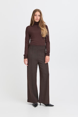 ICHI Wide leg Trousers with creases 'Kate ' in Brown
