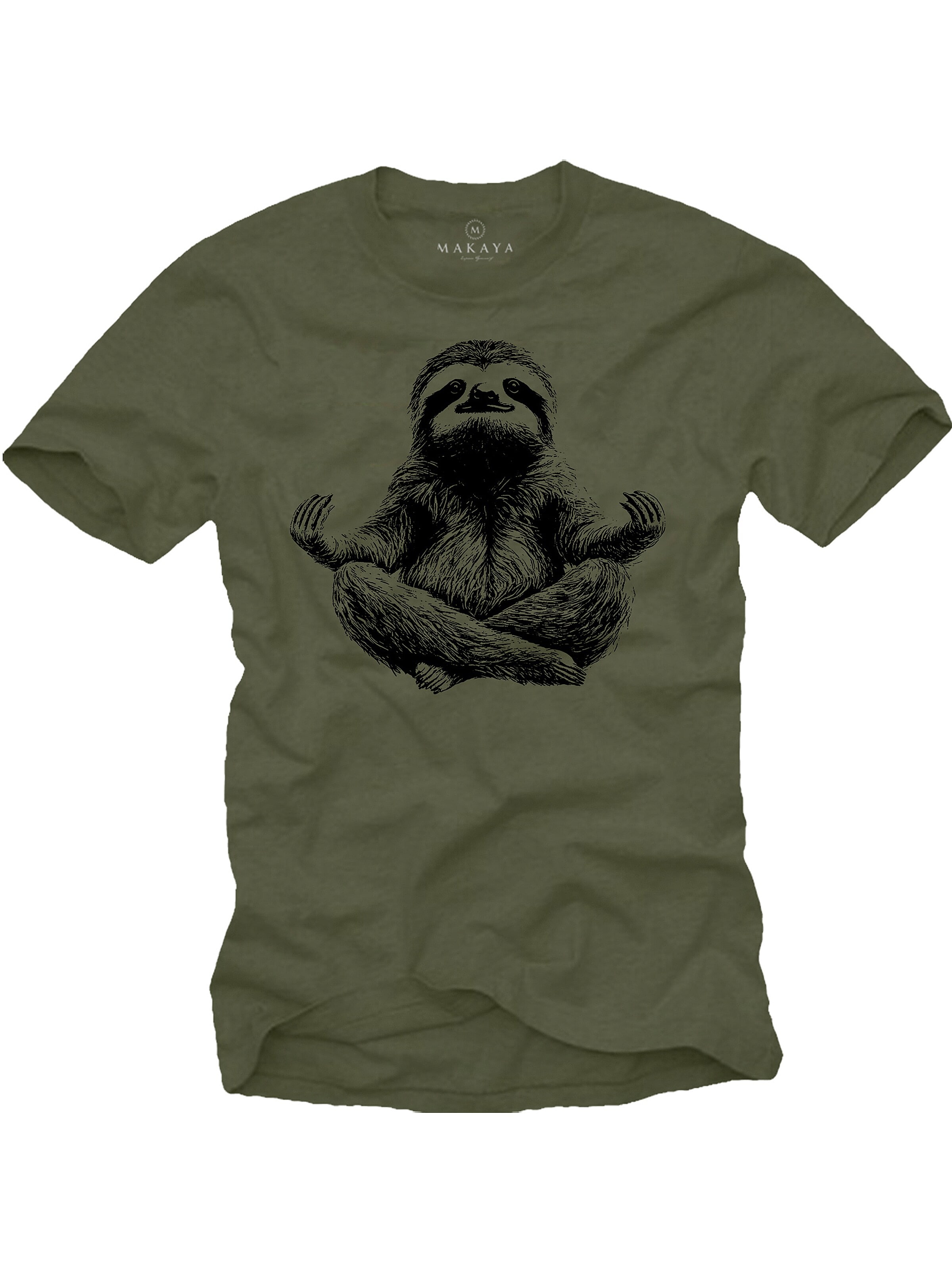 MAKAYA Shirt 'Meditation Sloth' in Green: front