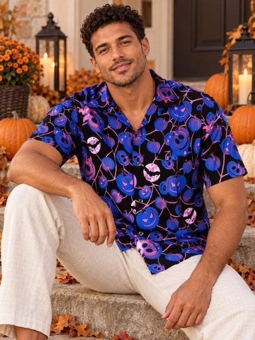 King Kameha Shirt 'Helloween Pumpkin Web' in Blue