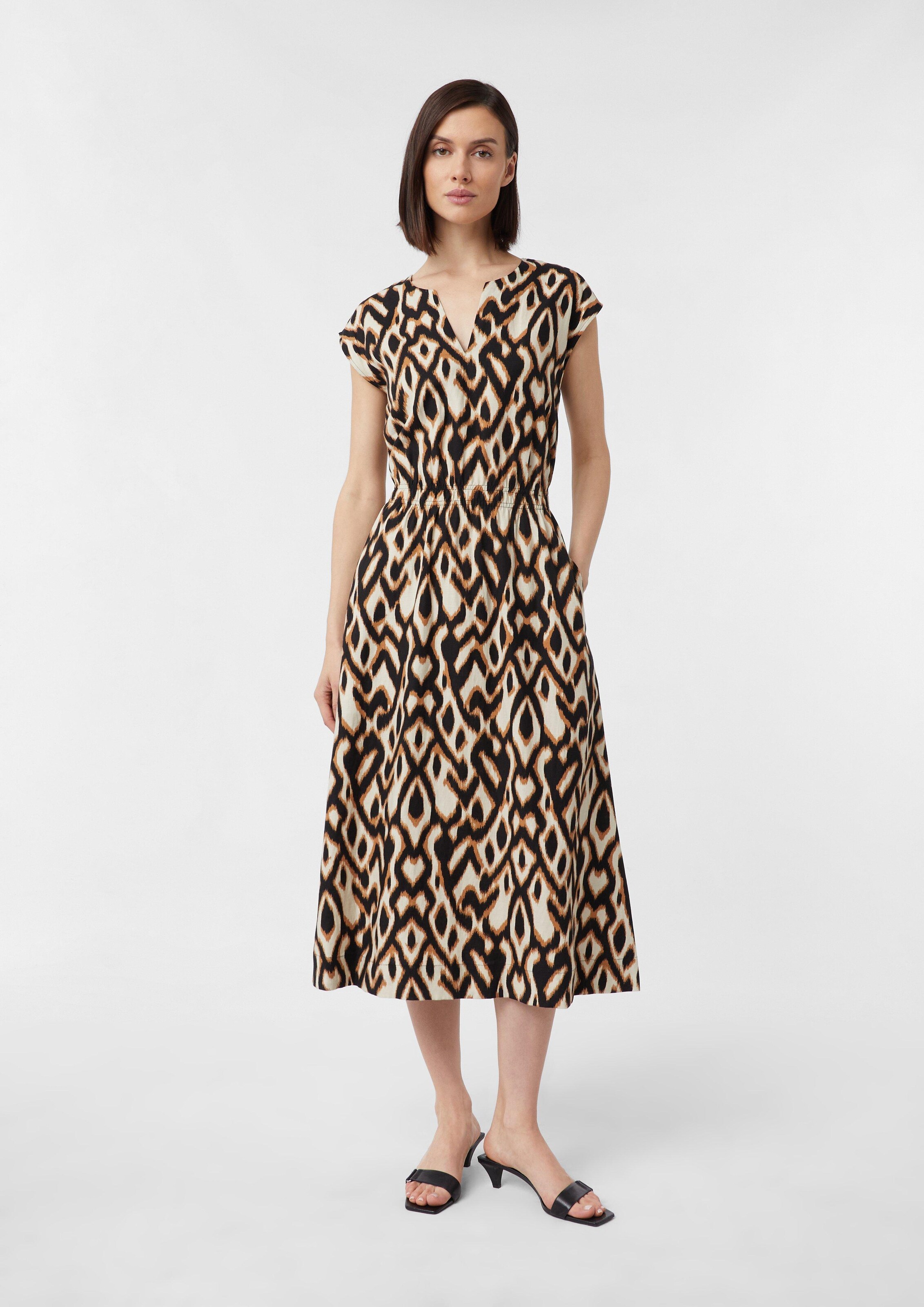 Robe Femme En Mousseline Avec Imprimé Intégral – Manches Longues – Coupe évasée – Col Tunique - 4