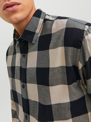 JACK & JONES Слим Рубашка 'Gingham' в Серый