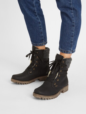 Rieker Lace-Up Ankle Boots in Black: front