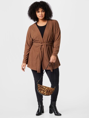 In The Style Curve Knit Cardigan in Brown