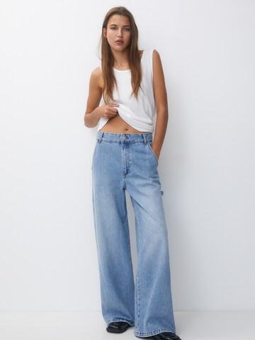 Wide leg Jeans de la Pull&Bear pe albastru