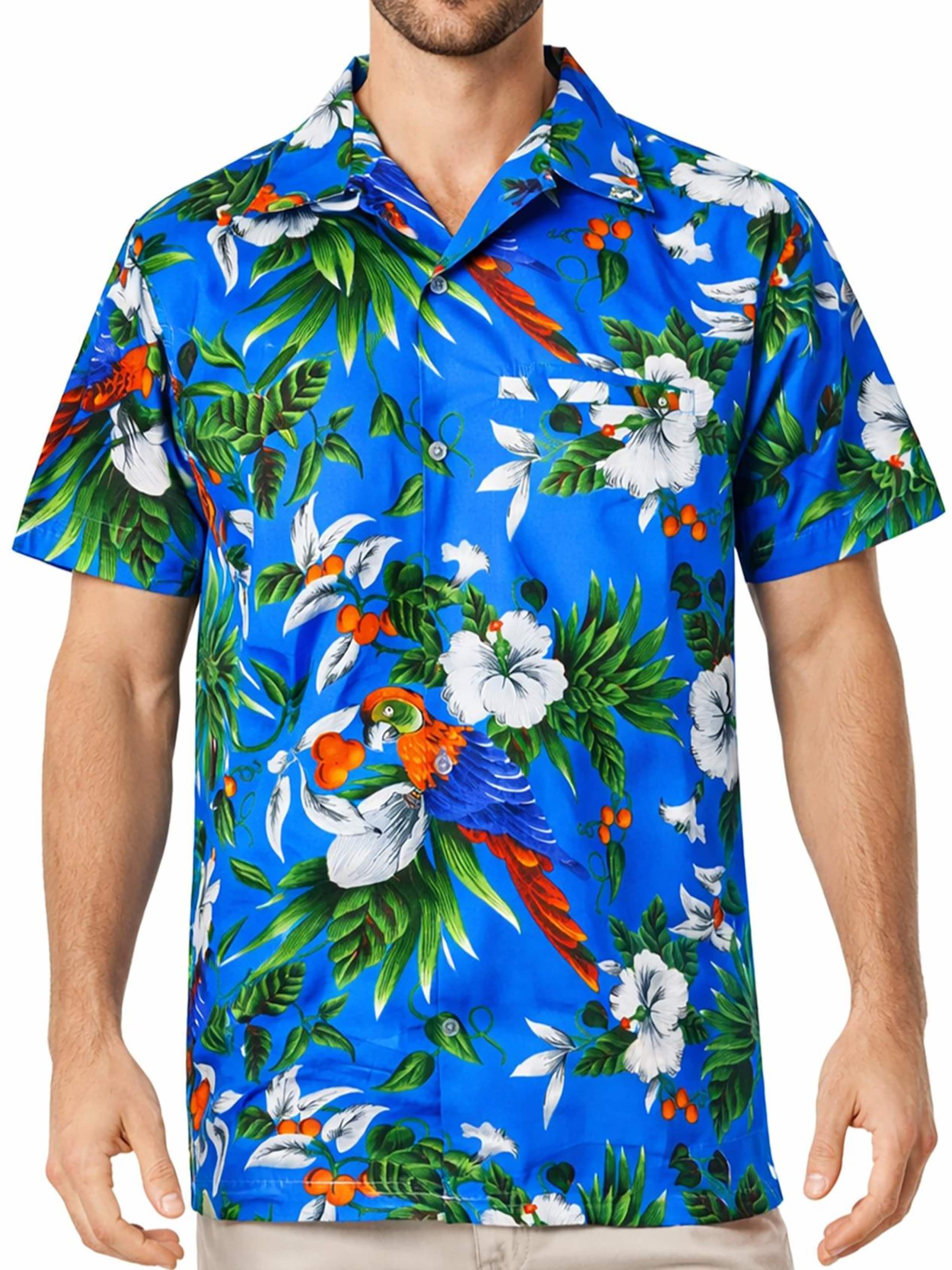 King Kameha Shirt 'Cherryparrot'‌‌‌‌‌‌‌‌ in Blau: Vorderseite