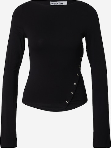juoda WEEKDAY Marškinėliai 'Alyssa': priekis