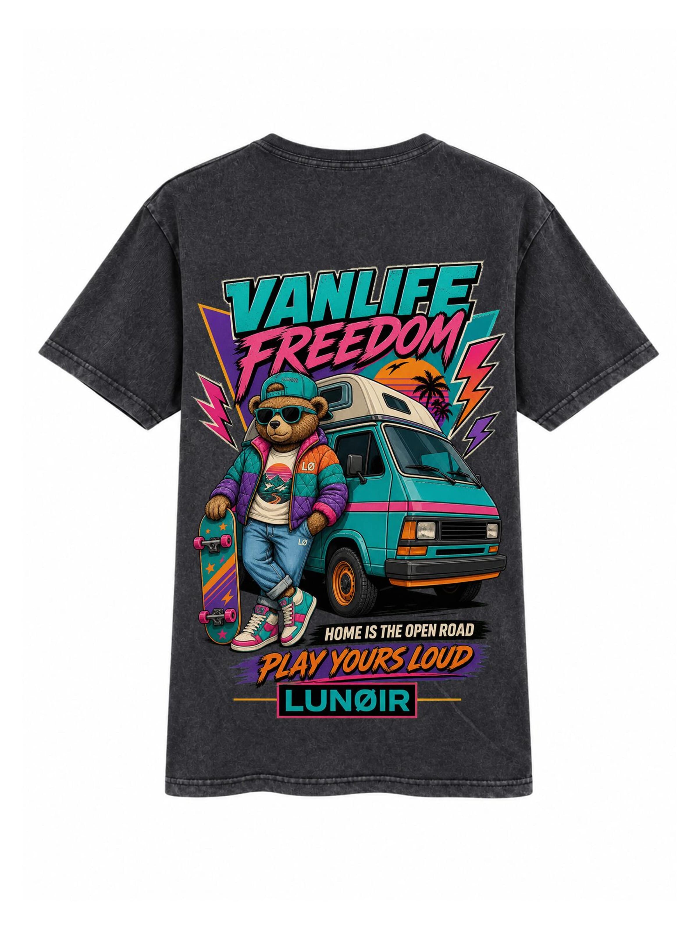 LUNØIR Studio Shirt 'Vanlife Freedom'‌‌‌‌‌‌‌‌‌‌ in Schwarz: Vorderseite