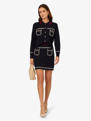 Adrianna Papell Minirock 'Front Patched Pockets Mini Pull On Sweater Skirt w/Tipping' in Blau