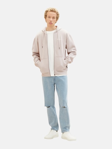 TOM TAILOR Zip-Up Hoodie in Beige