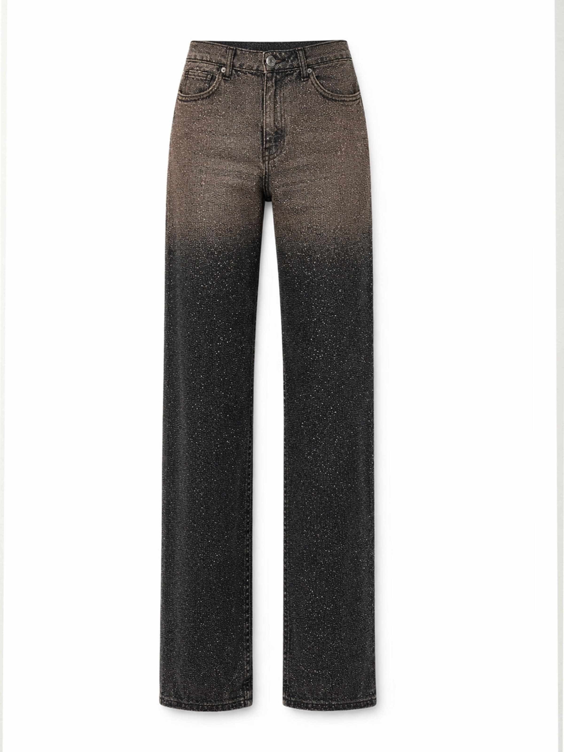 IT'S BASIC Regular Jeans 'RHINESTONE STRAIGHT HIGH RISE JEANS' in Brown: front