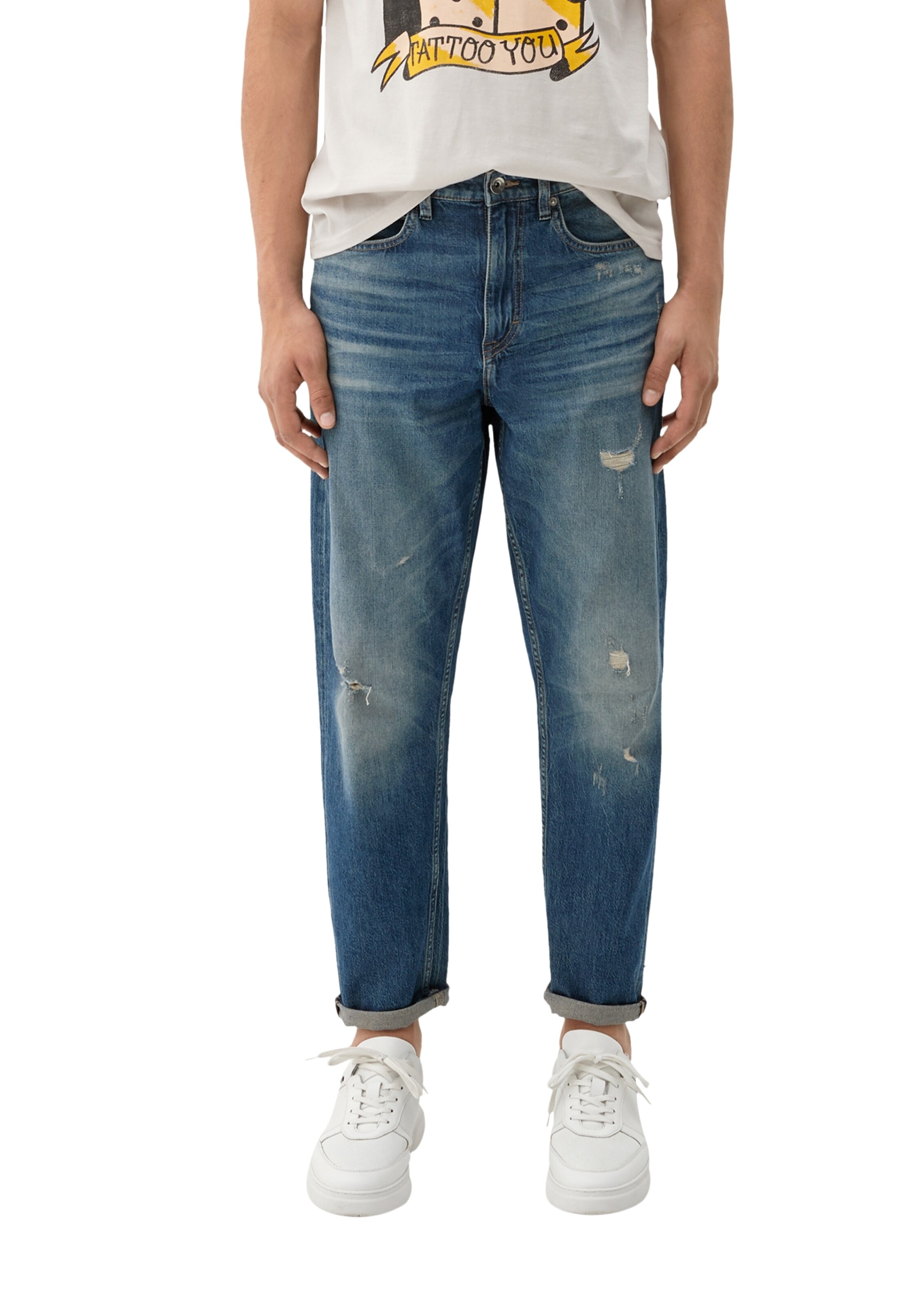 QS Tapered Jeans in Blauw: voorkant