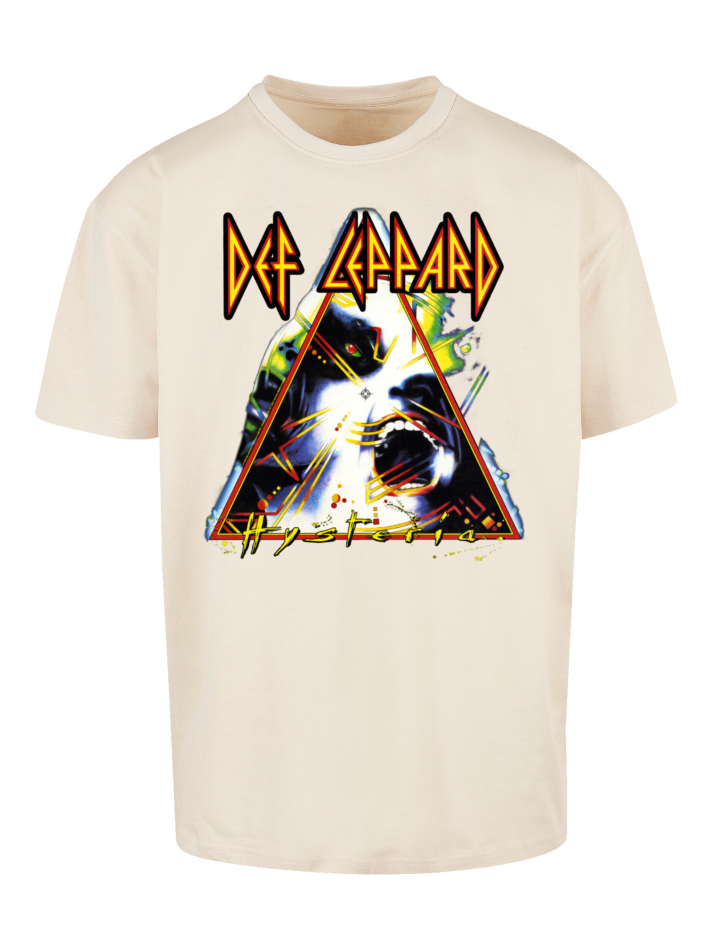 F4NT4STIC Shirt 'Def Leppard Hysteria' in Beige: voorkant