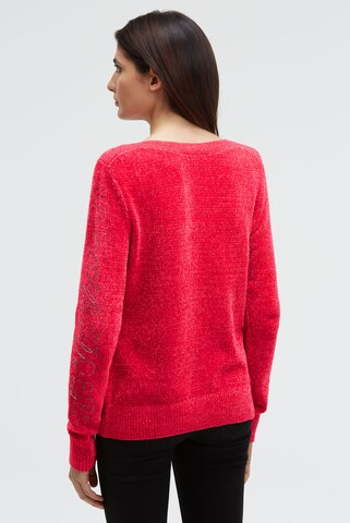 Soccx Chenille-Pullover mit Glitzer-Artworks in Rot