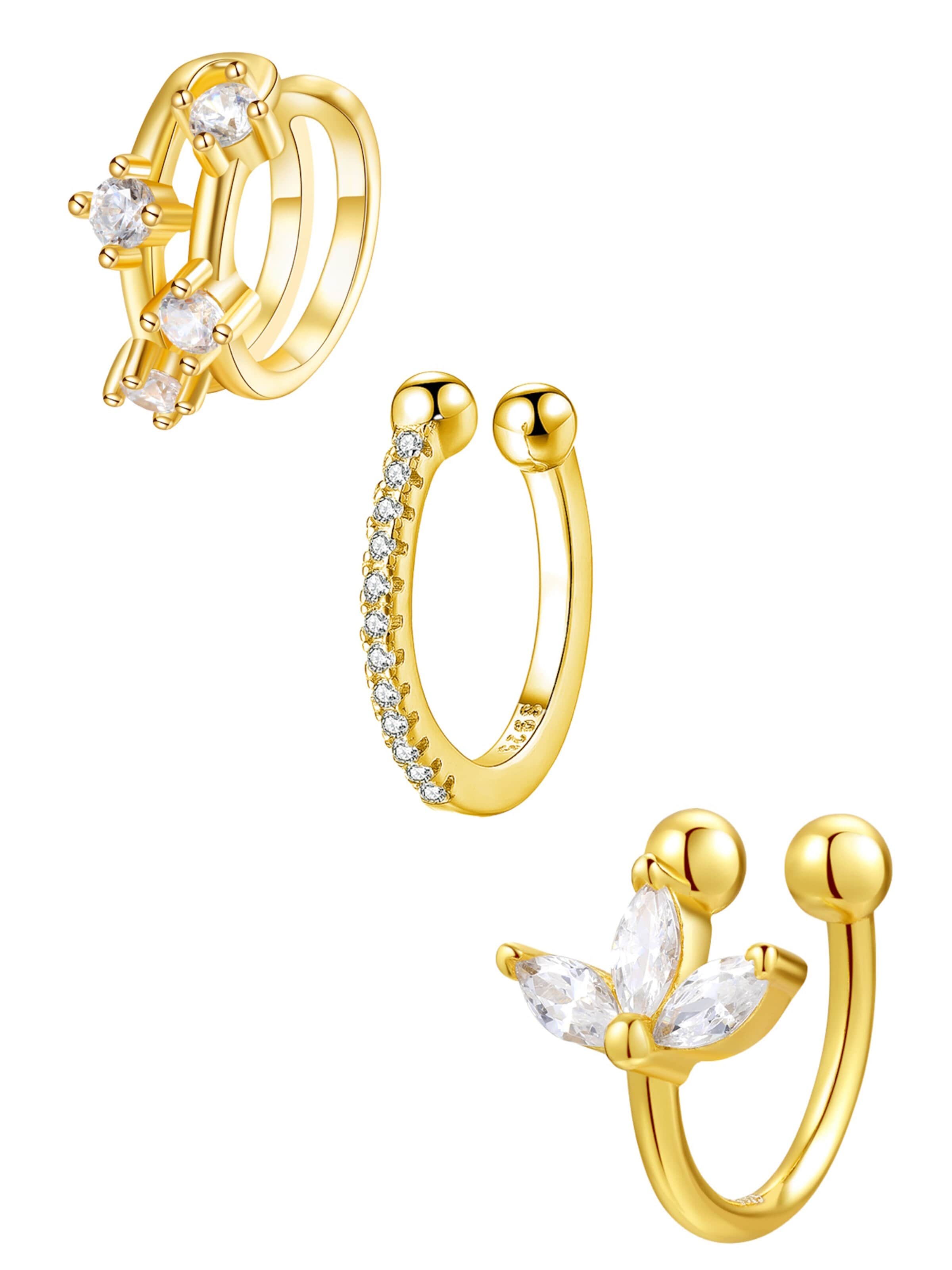Boucles d'oreilles 'Cuff Trio' Hey Happiness en or : devant