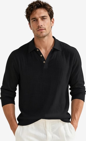 KoJooin Shirt 'Herren Langarm Polo-Shirt – Lockerer Schnitt, Komfortabler Casual-Look' in Black: front