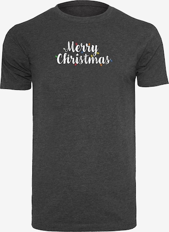 Merchcode Shirt 'Merry Christmas Lights' in Grijs: voorkant