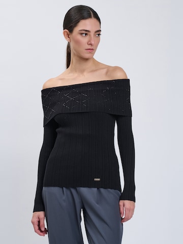 Influencer Pullover in Schwarz: Vorderseite