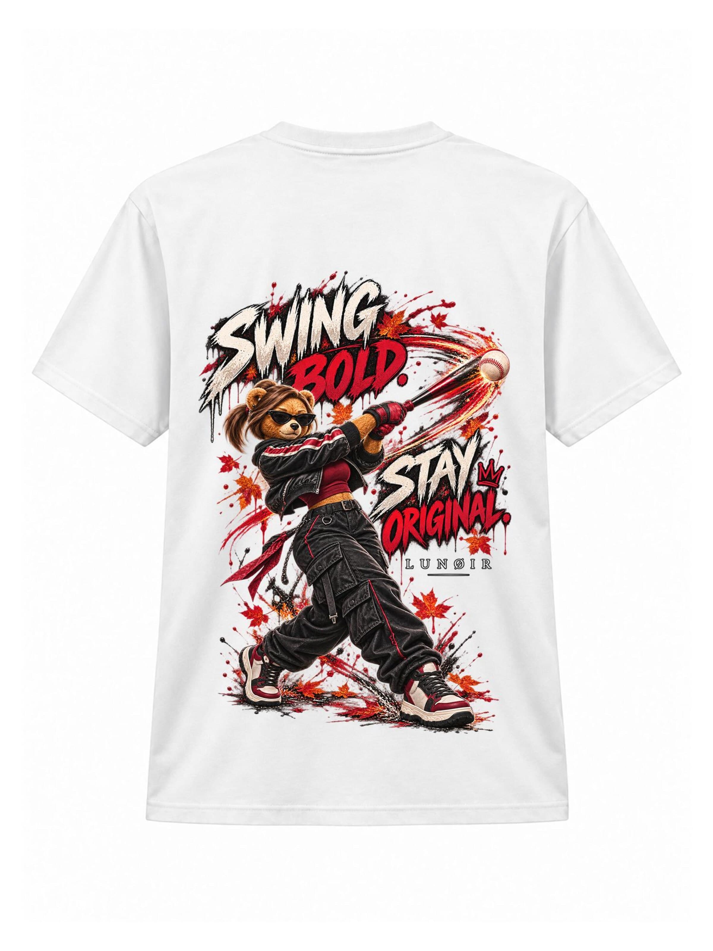 LUNØIR Studio Shirt 'BOSS Femme Baseball Original Swing'‌‌‌‌‌‌‌‌‌ in Weiß: Vorderseite