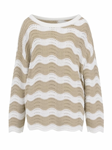 ARACH&CLOZ Pullover 'Langarmshirt Damen Sommer Top One-Shoulder Leinenoptik Gestreift für Sommer & Urlaub'‌‌‌‌ in Beige: Vorderseite