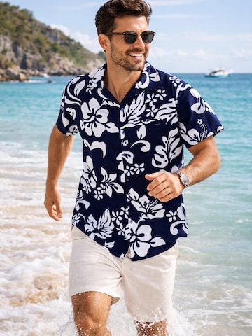 King Kameha Shirt 'Hibiscus'‌ in Blau