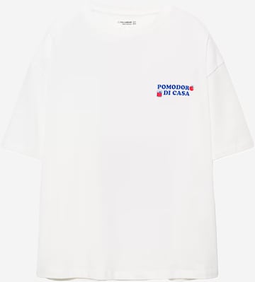 Pull&BearŠiroka majica 'POMODORO' - bijela boja: prednji dio