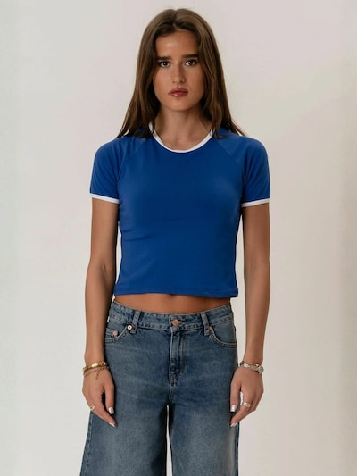 Tricou 'Rosa' pe L ITS MAY pe albastru / alb, Vizualizare produs