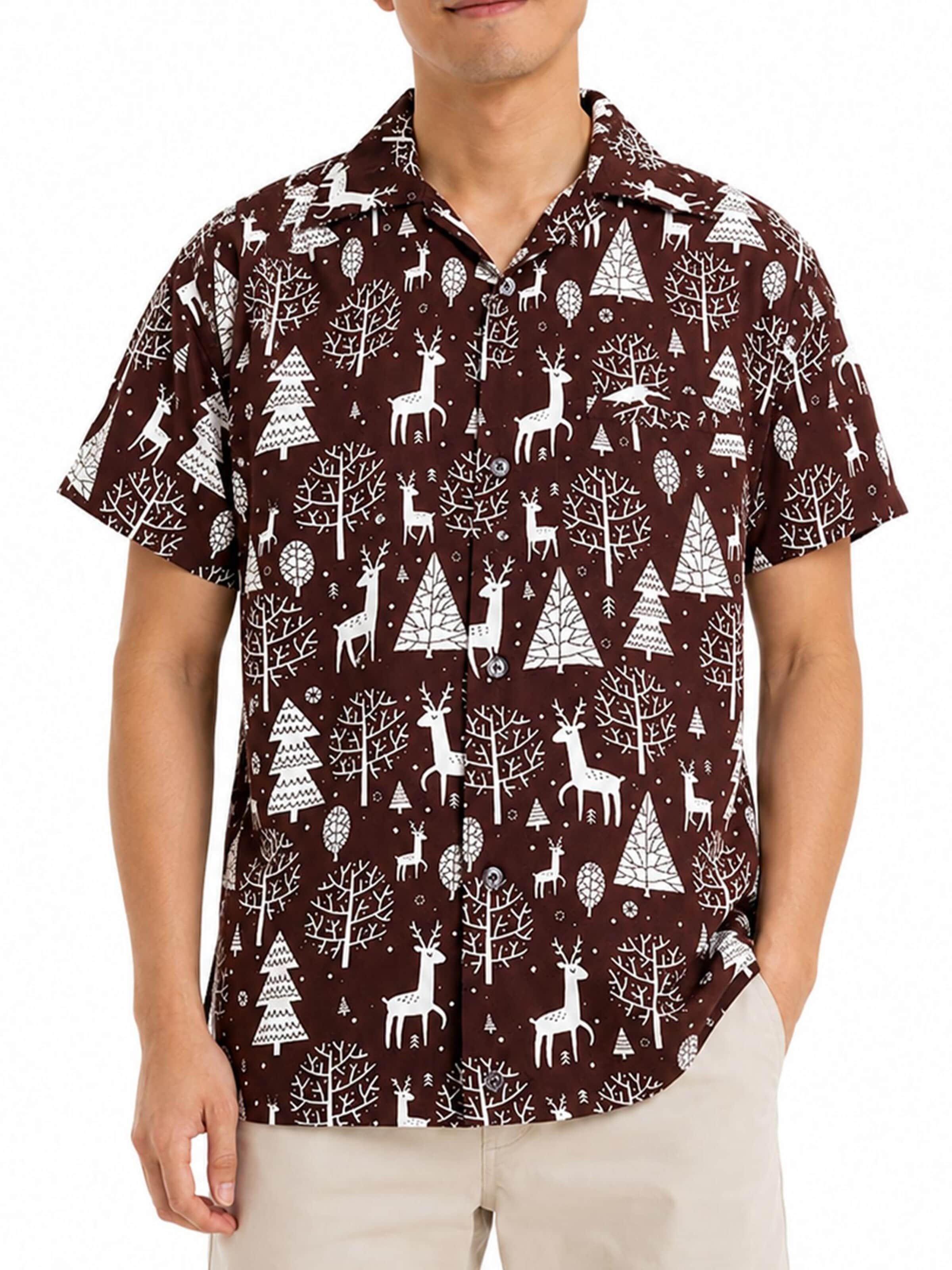 Regular fit Camicia 'Christmas Reindeer Allover' di King Kameha in marrone