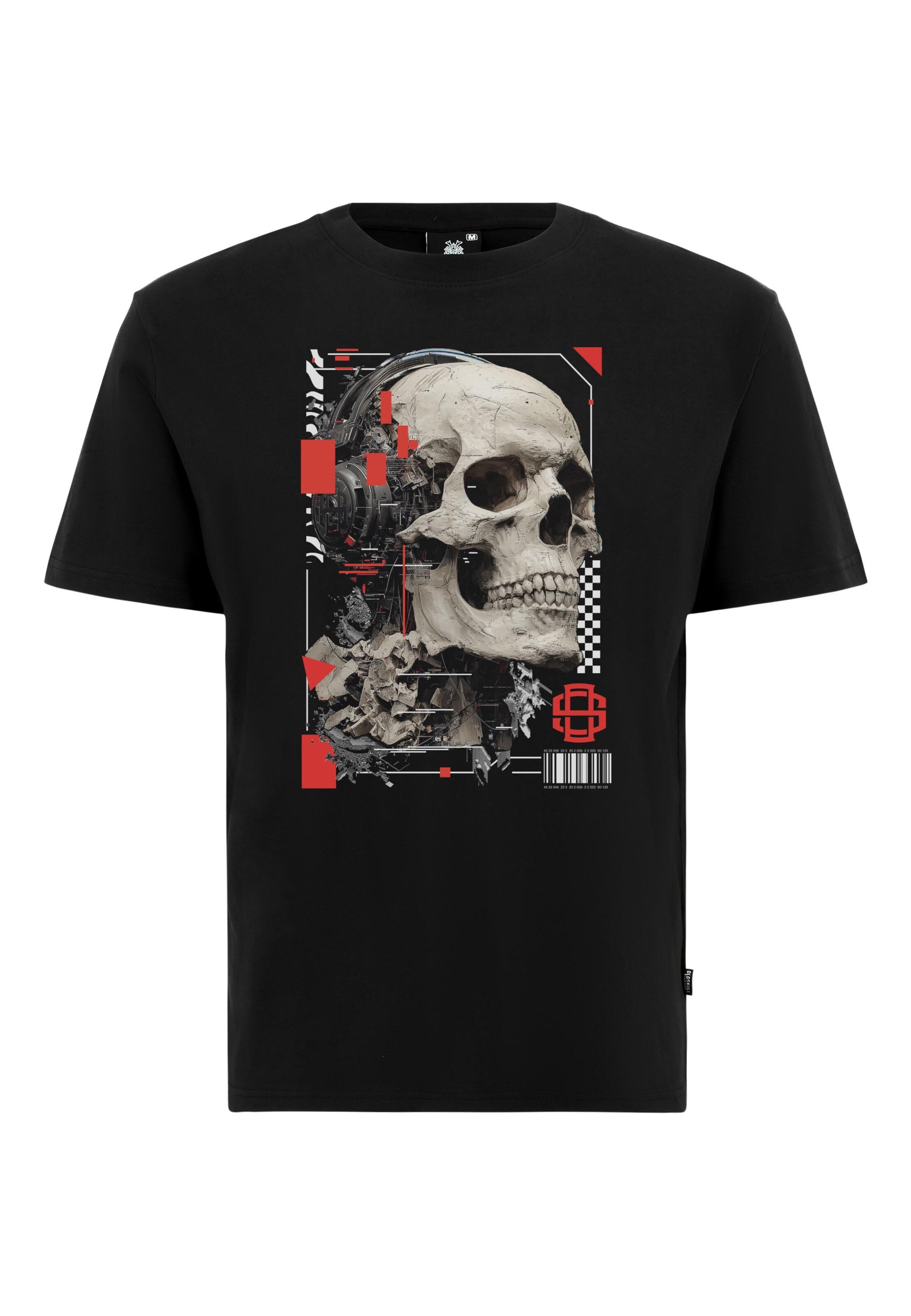 Oldskull Shirt 'Xtreme futuristic skull headphones graphic' in Zwart: voorkant