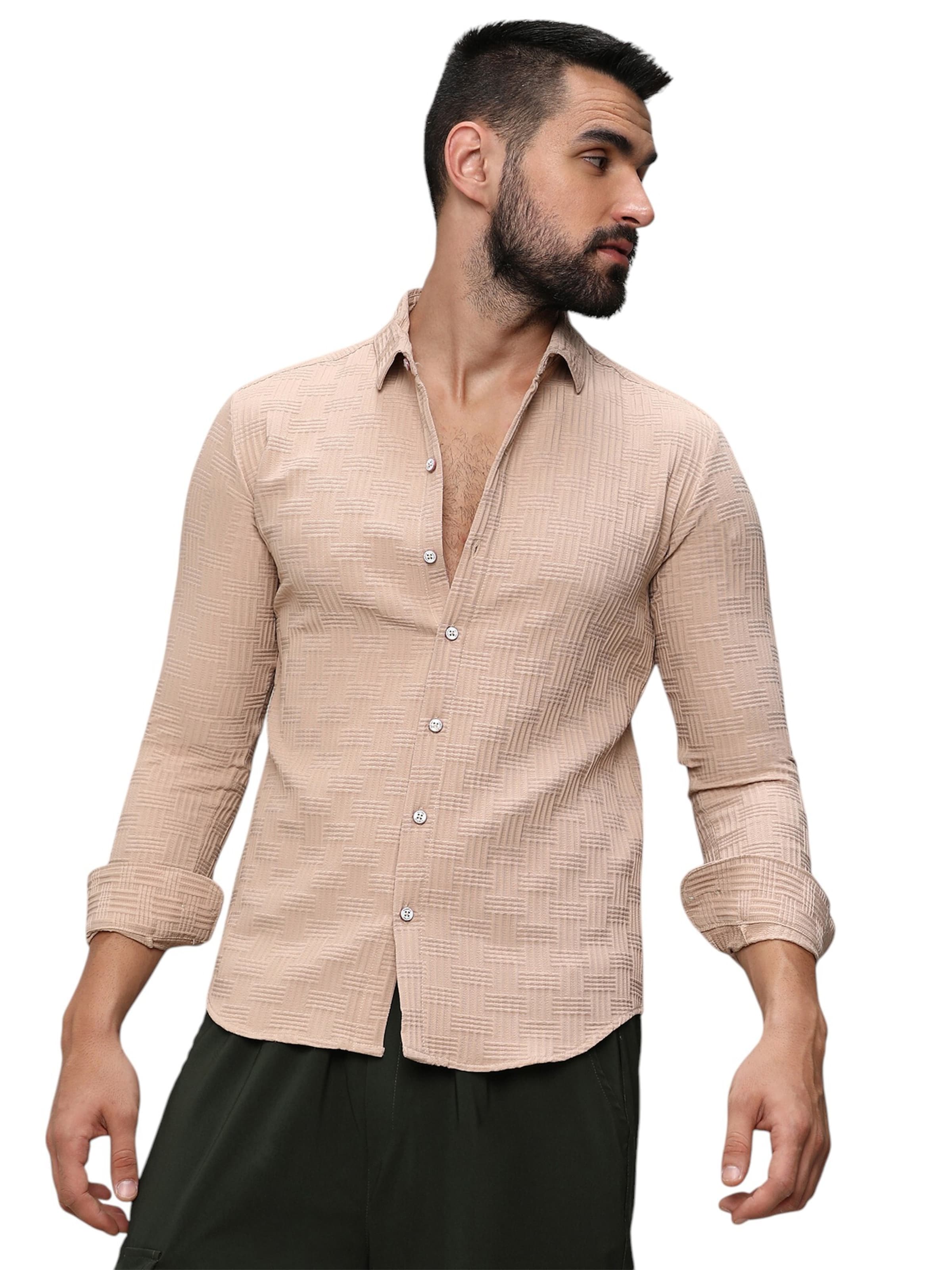 Coupe regular Chemise 'Suse' Campus Sutra en beige : devant