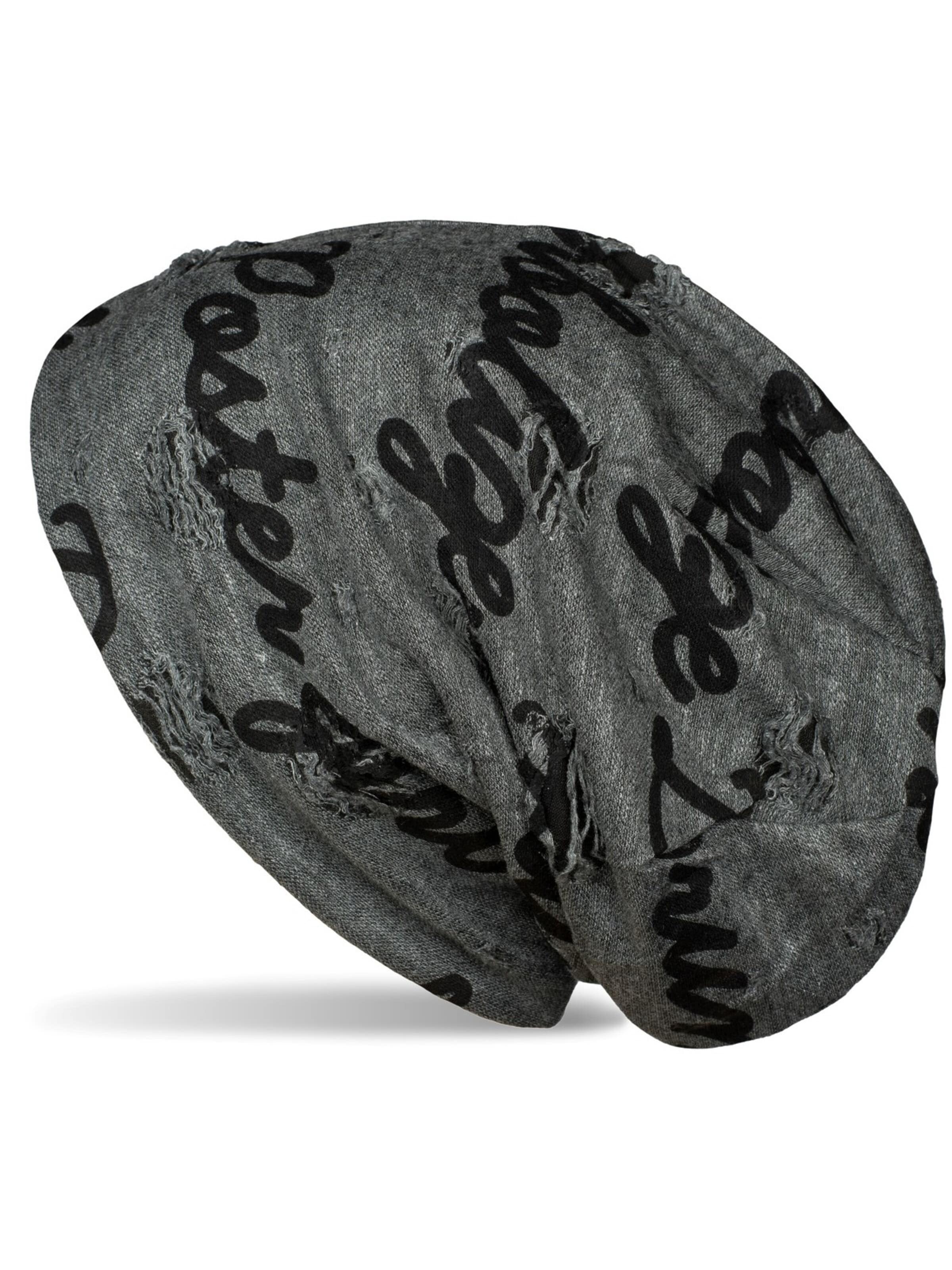 styleBREAKER Beanie 'Beanie mit Sprüche Print und Rissen' in 54-64 in Dark grey, Item view