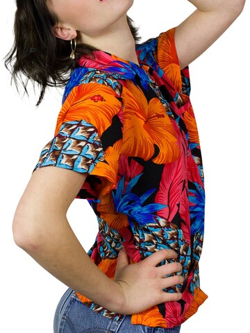 King Kameha Bluse 'Pineapple Hibiscus Black Line'‌‌‌‌ in Rot