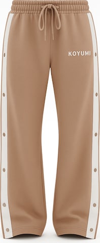 Koyumi Regular Sporthose 'Druckknöpfen  mit weißen Streifen' in Beige: Vorderseite