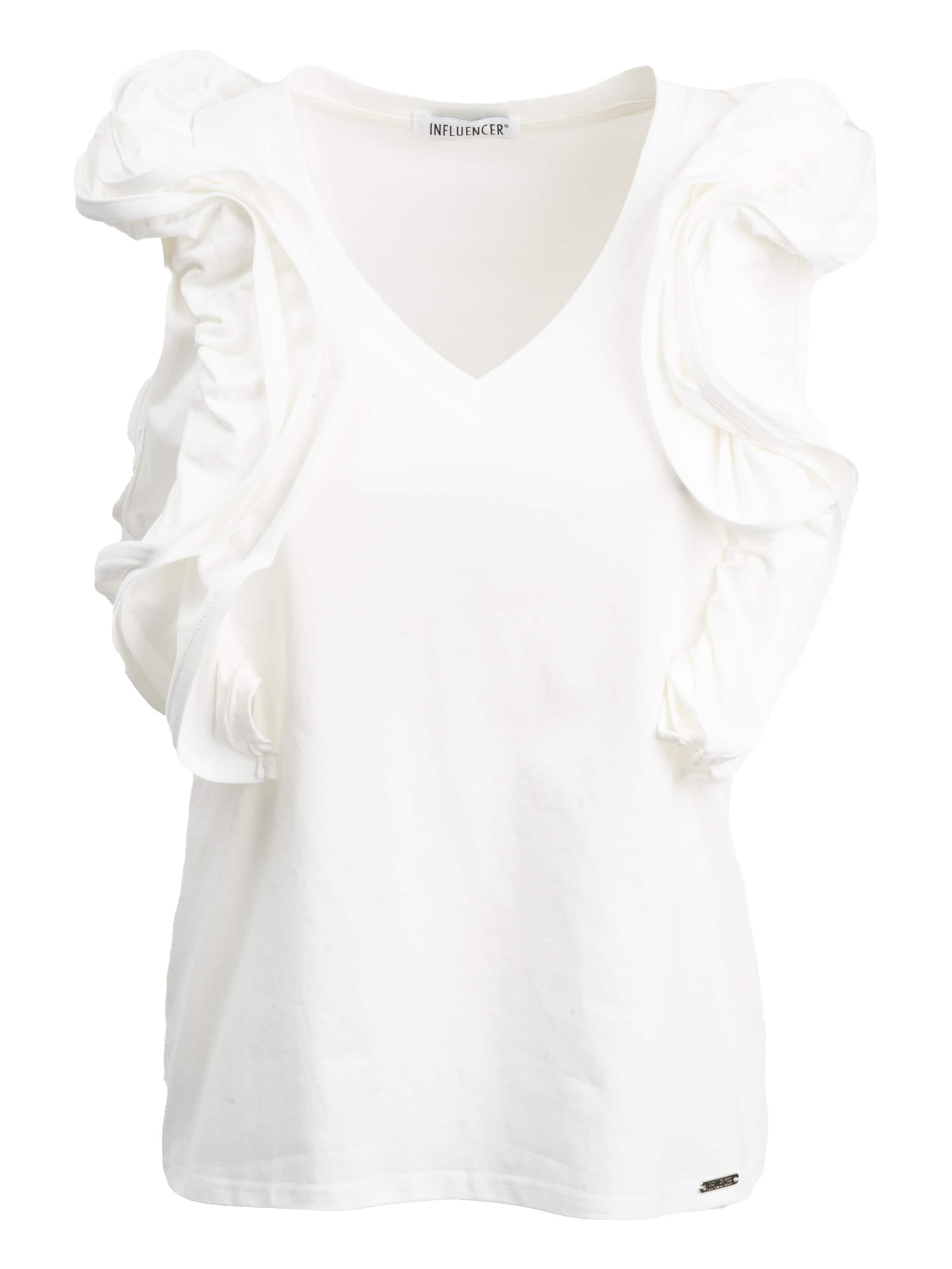 Influencer Тениска 'Flounce' в бяло: отпред
