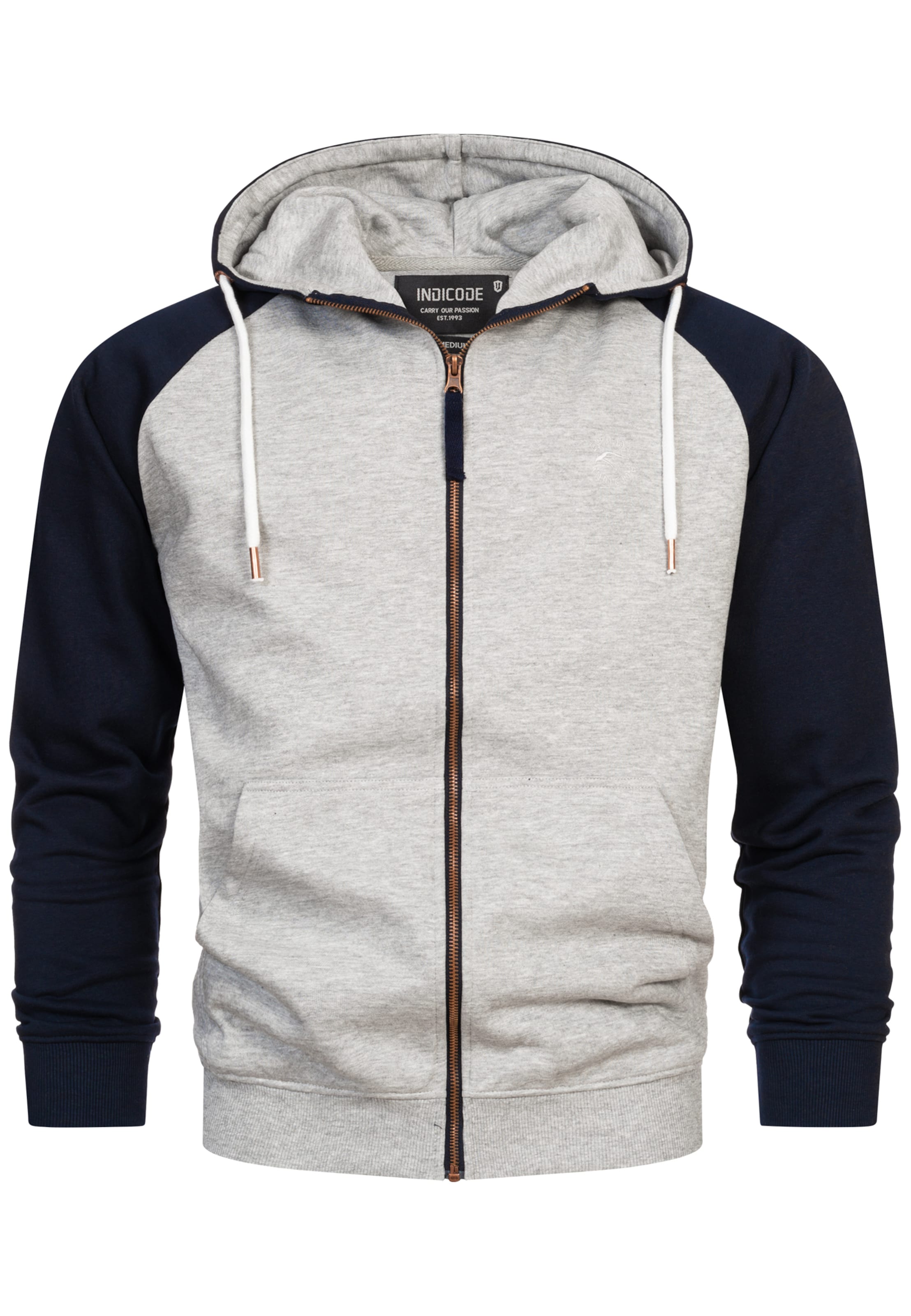 INDICODE JEANS Sweatjacke 'Pulko' in Grau: Vorderseite