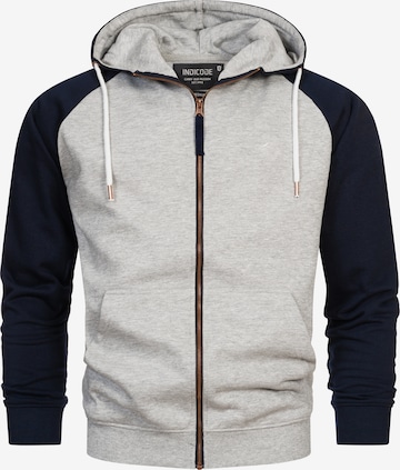 INDICODE JEANS Zip-Up Hoodie 'Pulko' in Grey: front