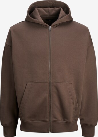 JACK & JONES Sweat jacket 'HARVEY' in Brown: front