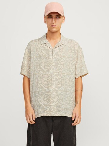 JACK & JONES Comfort fit Button Up Shirt in Beige: front