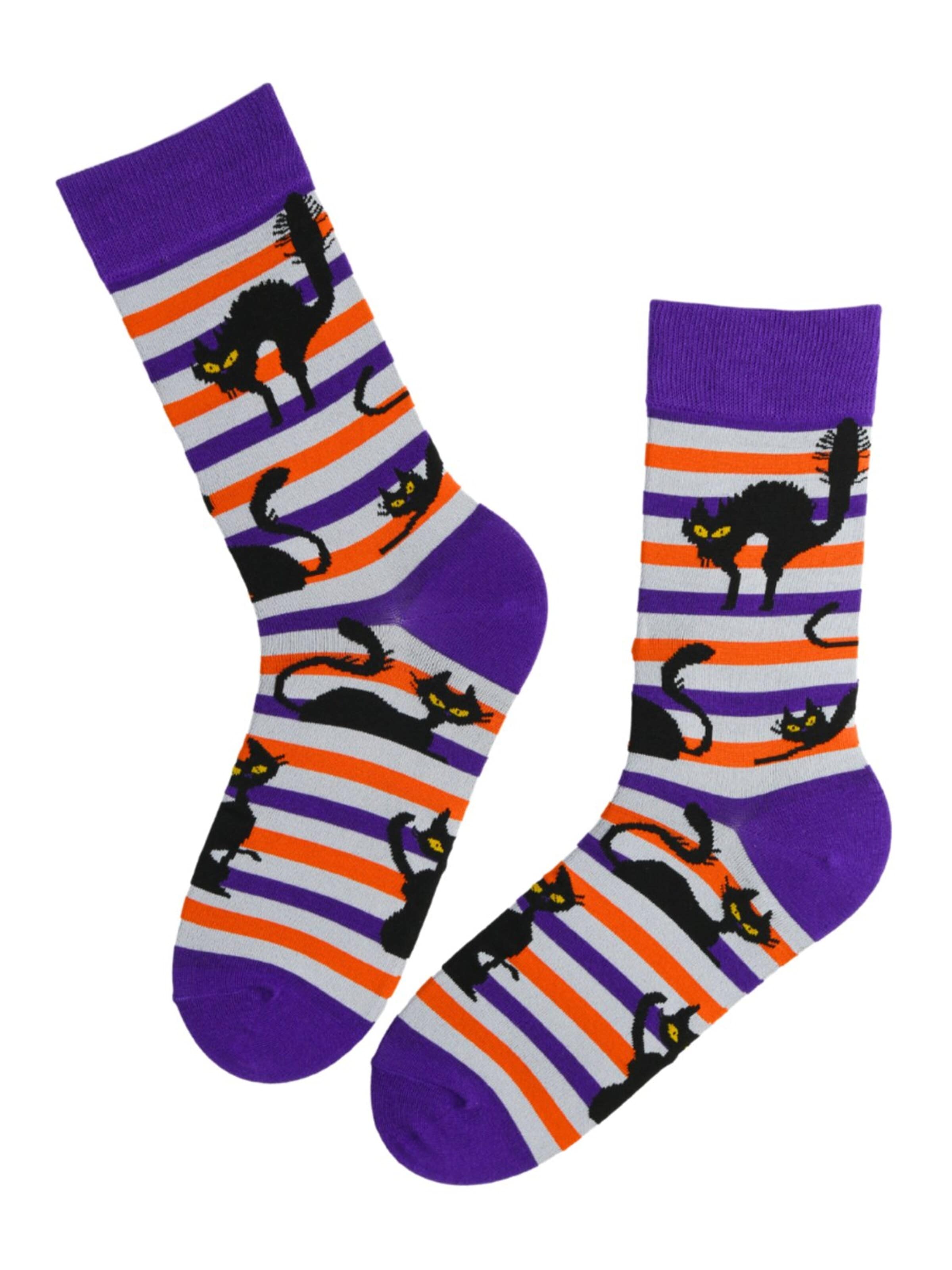 Sokisahtel Sokken 'BRAMBLE striped halloween cat socks' in Gemengde kleuren: voorkant