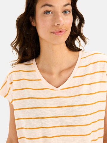 CAMEL ACTIVE T-Shirt mit V-Ausschnitt und Streifenmuster in Beige