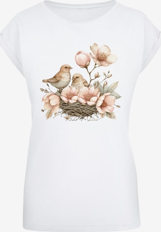 T-shirt 'Vogelnest Blumen' F4NT4STIC en blanc : devant