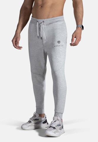 MOROTAI Tapered Sportbroek 'Corporate' in Grijs: voorkant