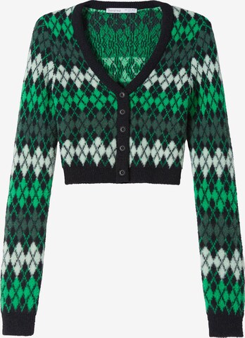 Bershka Knit cardigan in Green: front