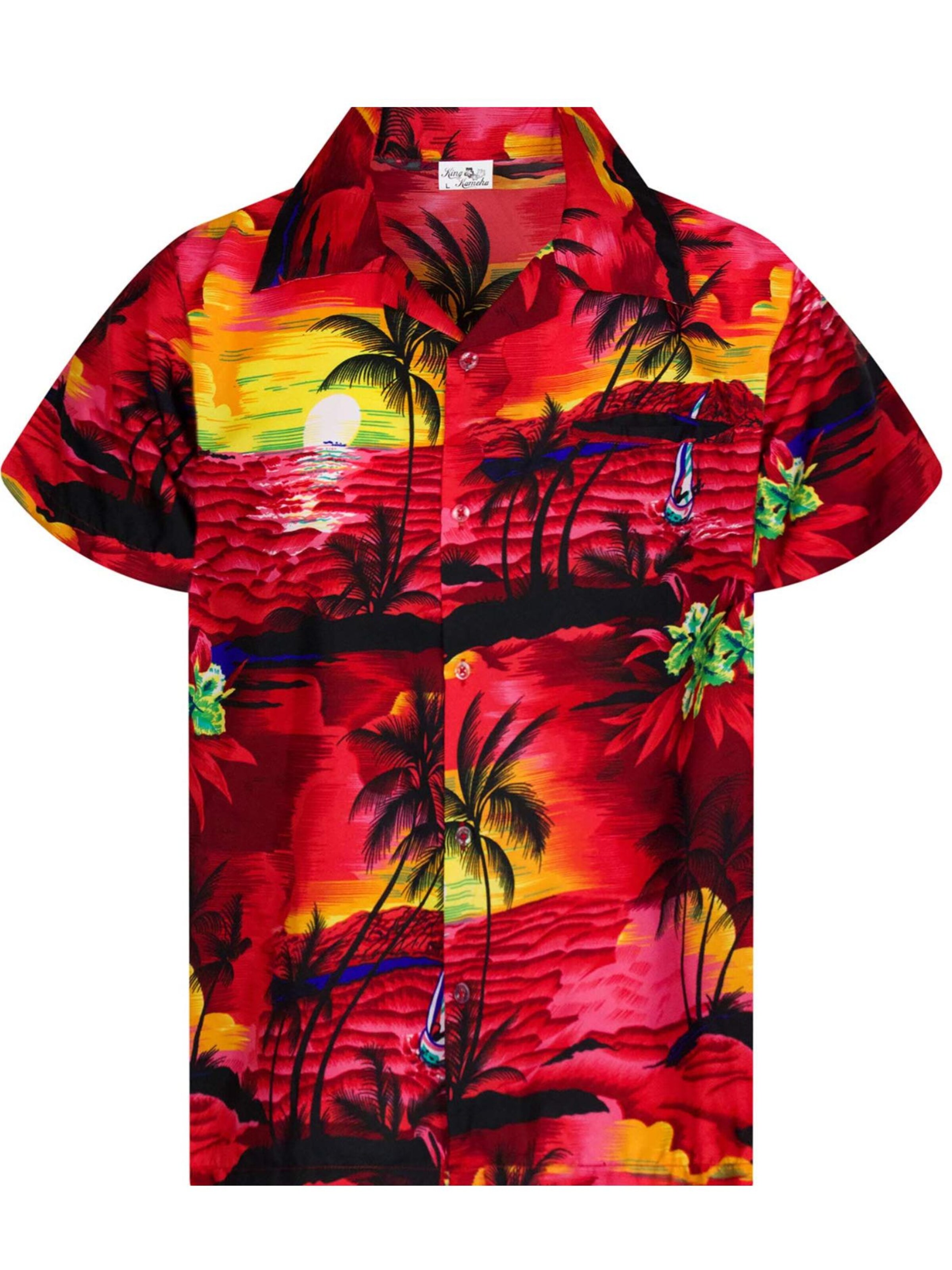 King Kameha Button Up Shirt 'Surf' in Red: front