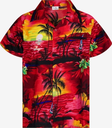 King Kameha Button Up Shirt 'Surf' in Red: front