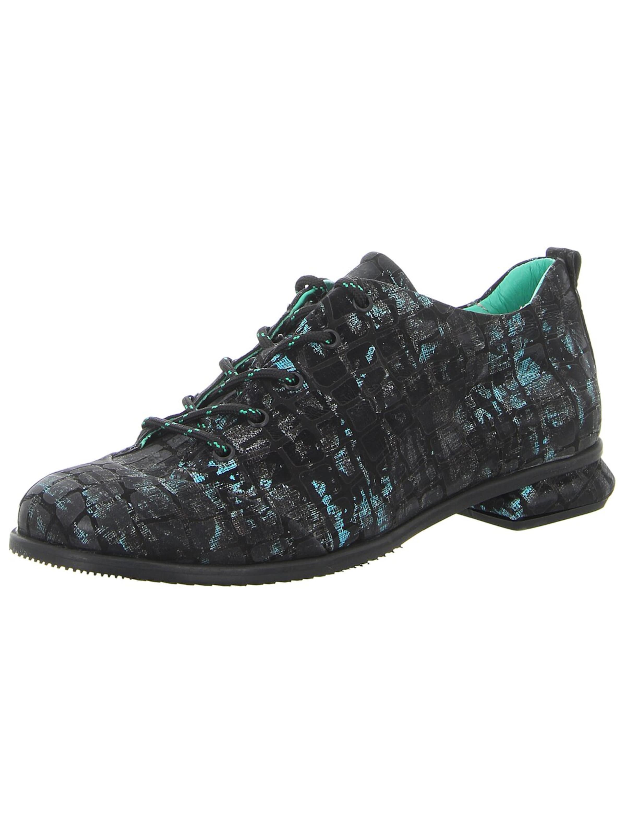Simen Lace-Up Shoes 'Damen Schnürschuh 7307A SCHWARZ-GRÜN Echt Leder in schwarz' in Black: front
