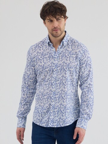 Slim fit Camicia business 'Leonardo Sport Linen Man Shirt White Blue' di 7Camicie in bianco