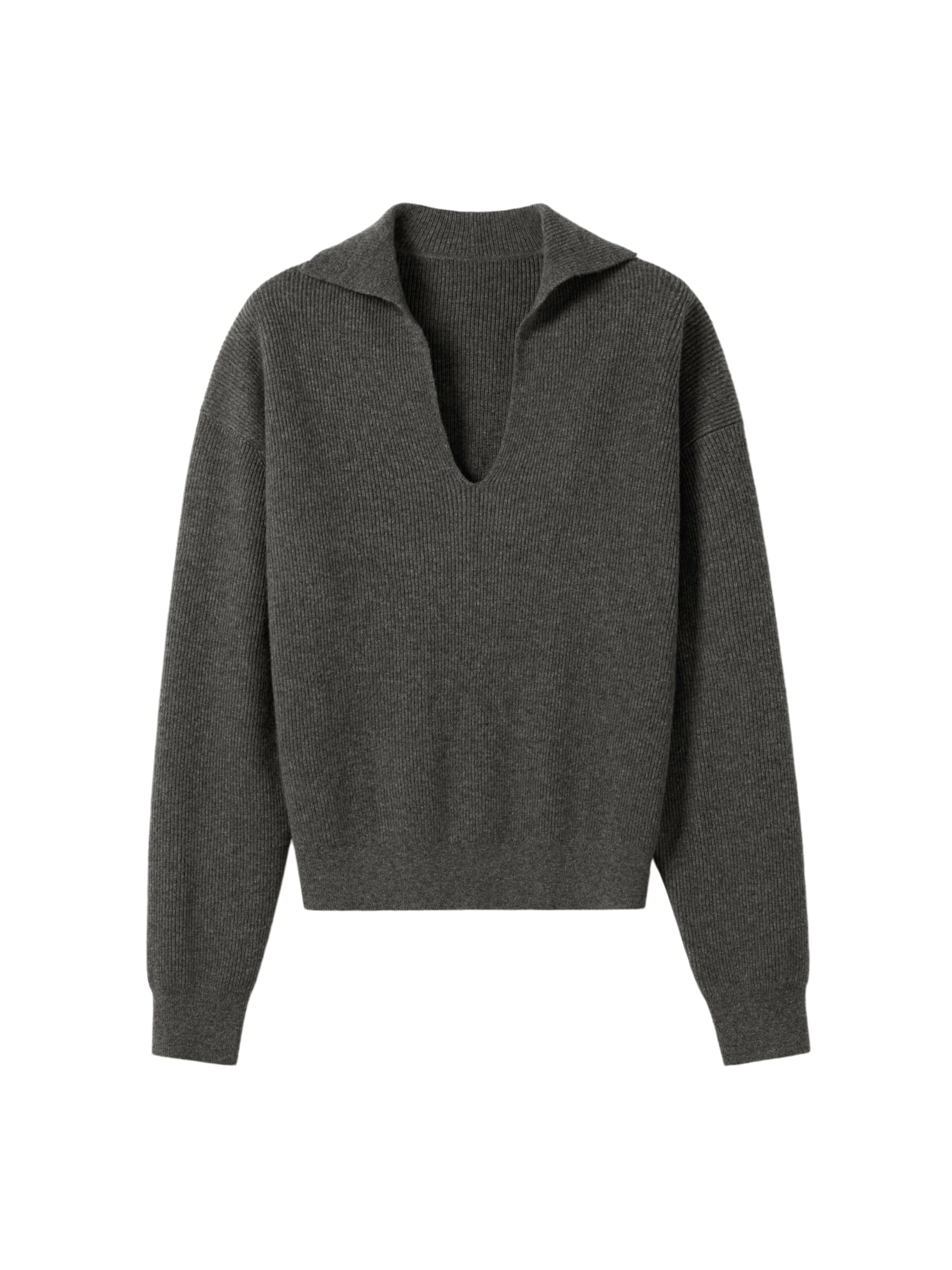 Lilysilk Pullover 'Gerippter Kaschmir Polo Pullover'‌ in Grau: Vorderseite