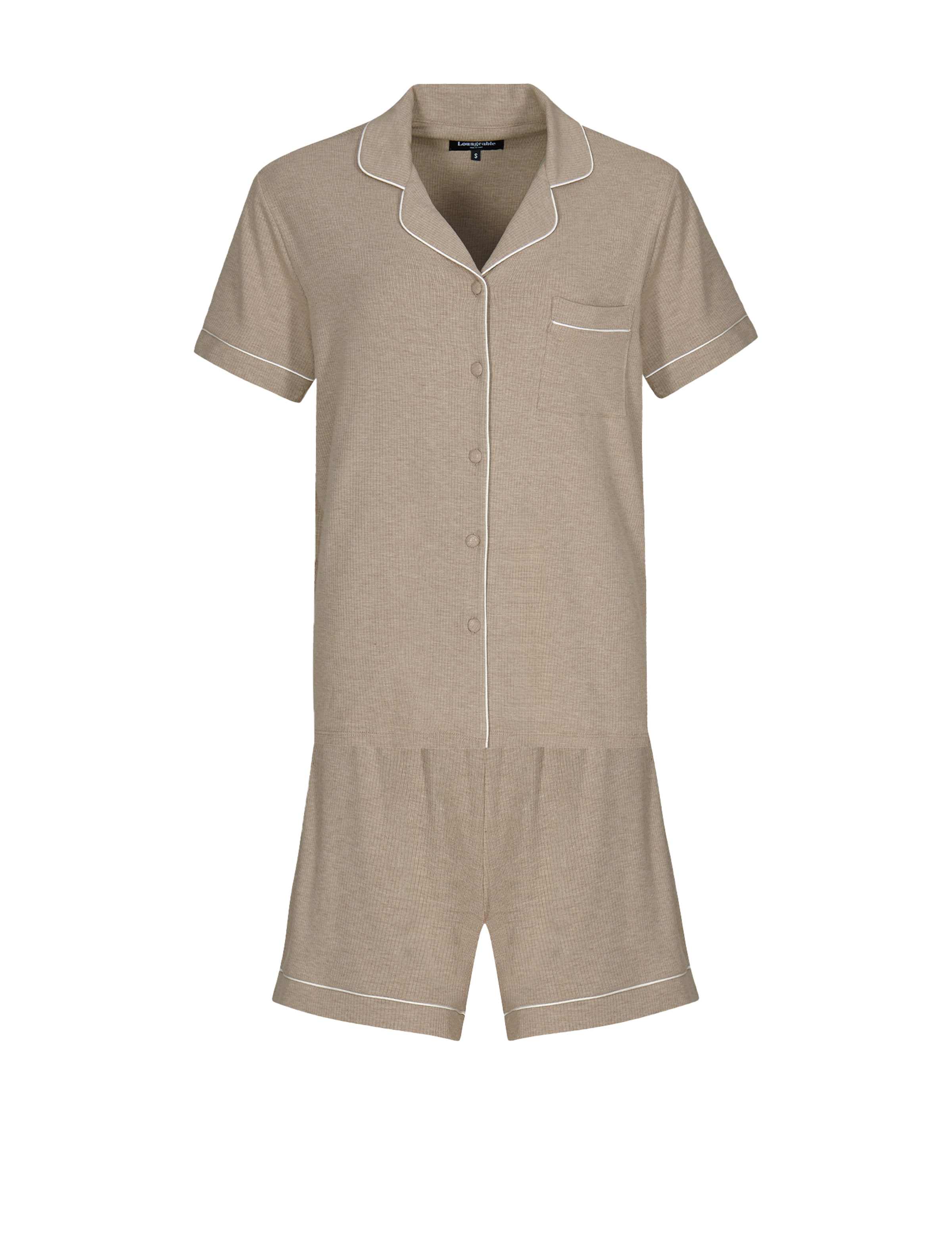 Loungeable Short Pajama Set in Beige: front