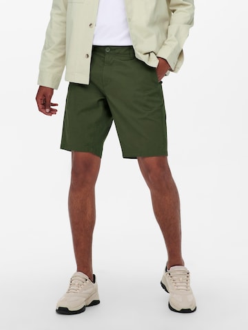 Only & Sons Regular Chino Pants 'Cam' in Green: front